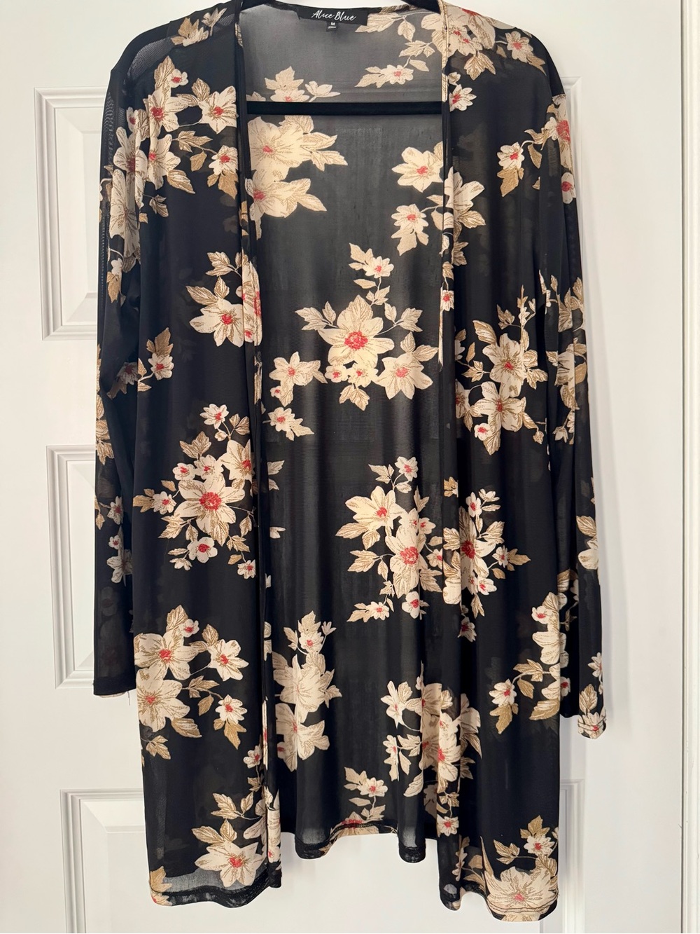 Black Floral Open Front Kimono - Anne Blue